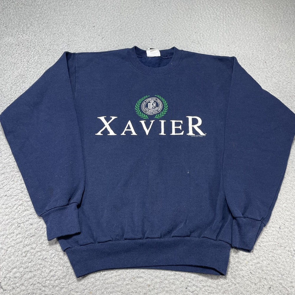 Vintage Xavier Musketeers Sweatshirt Men Medium Fit S Blue NCAA Lee Crewneck USA